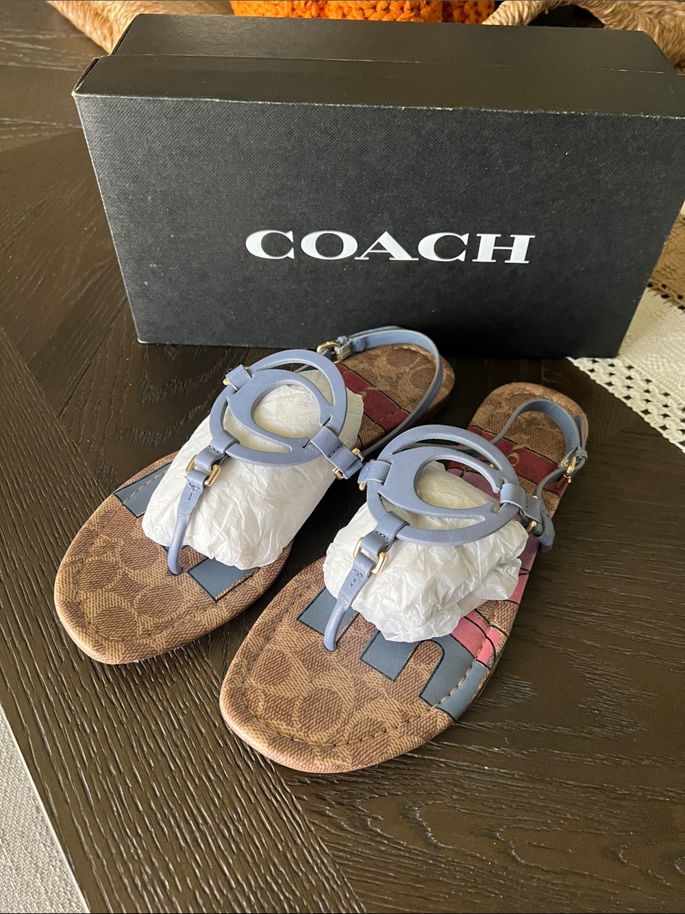 COACH Light Blue / Tan Sandals.